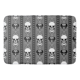 Baroque Skull Stripe Pattern Grey Bath Mat
