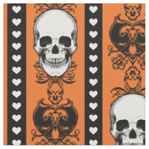 Baroque Skull Stripe Pattern Halloween Orange Fabric