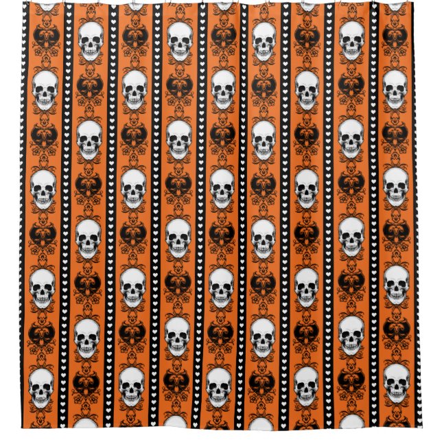 Baroque Skull Stripe Pattern Orange Black (Front)