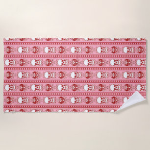 Baroque Skull Stripe Pattern Pink Red Beach Towel
