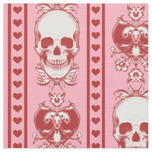 Baroque Skull Stripe Pattern Pink Red Fabric