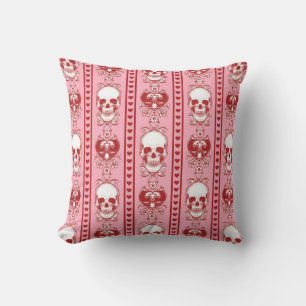 Baroque Skull Stripe Pattern Pink Red Throw Pillow