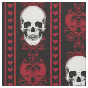 Baroque Skull Stripe Pattern Red Black Fabric