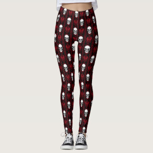 Baroque Skull Stripe Pattern Red Leggings