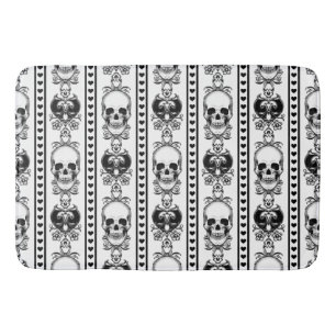 Baroque Skull Stripe Pattern White Bath Mat
