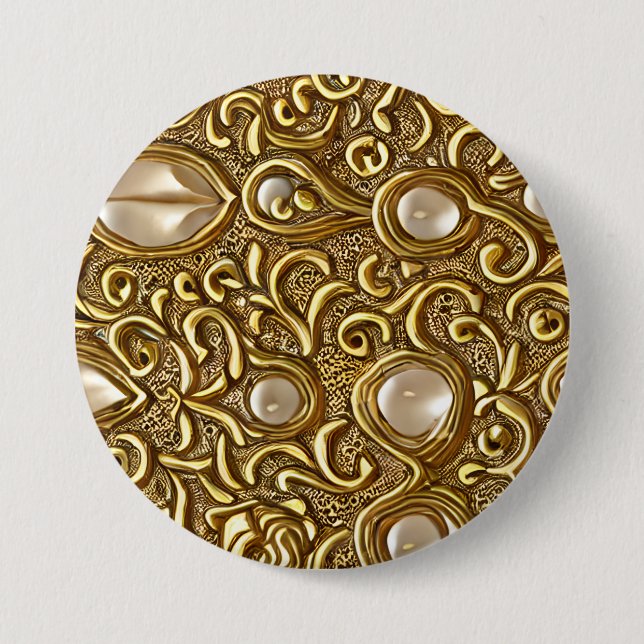 Baroque Style Burnished Gold Floral Pattern 3 Inch Round Button (Front)