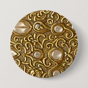 Baroque Style Burnished Gold Floral Pattern 3 Inch Round Button