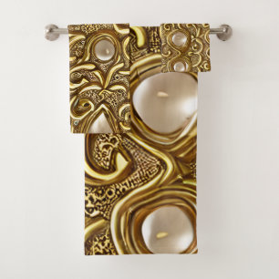 Baroque Style Burnished Gold Floral Pattern Bath Towel Set