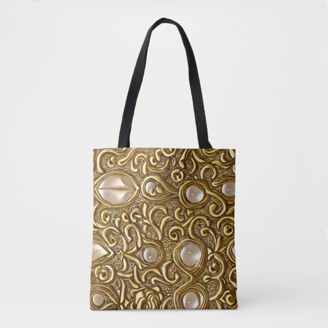 Baroque Style Burnished Gold Floral Pattern Tote Bag (Front)