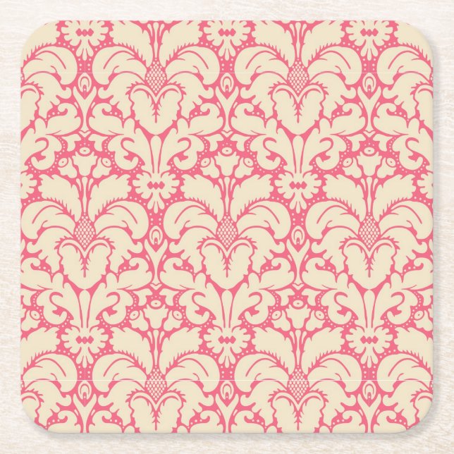 Baroque style damask background 2 square paper coaster (Front)