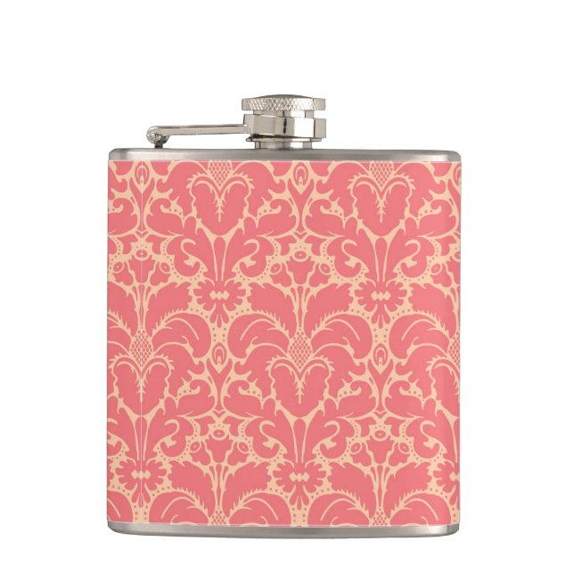 Baroque style damask background hip flask (Front)