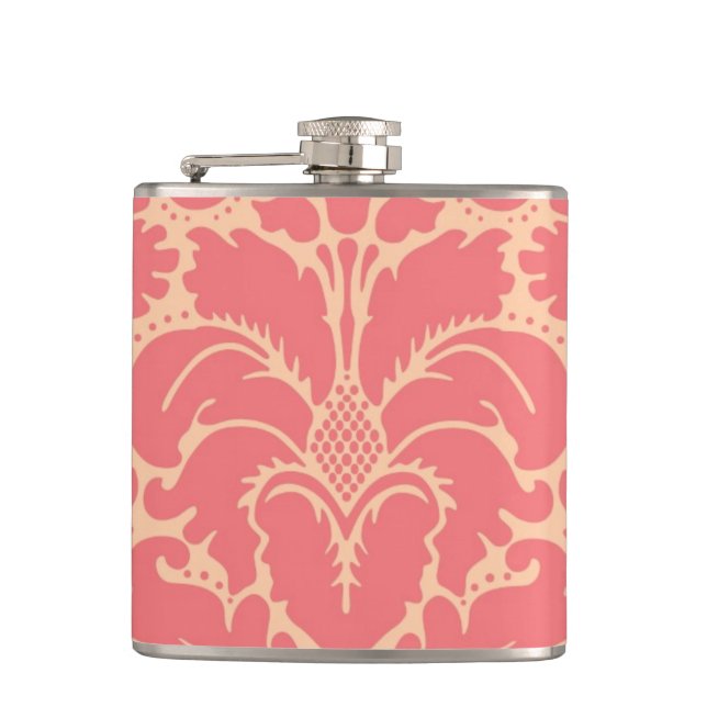 Baroque style damask background hip flask (Front)