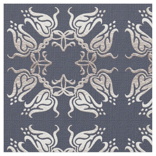 baroque style floral  blue pattern fabric (Close Up)