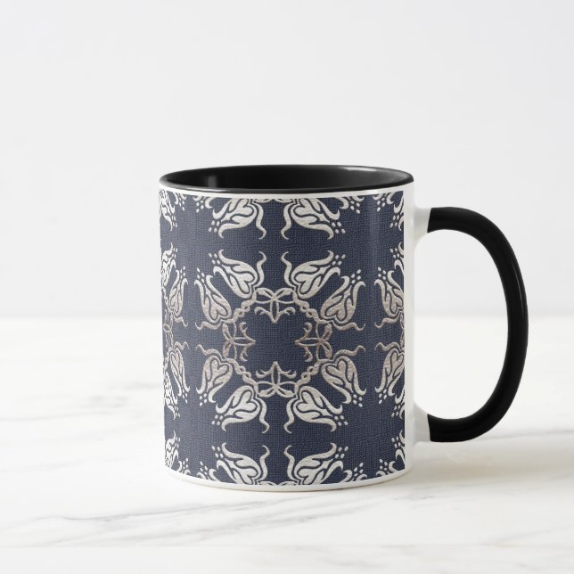 baroque style floral  blue pattern mug (Right)