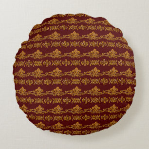 Baroque style floral burgundy pattern round pillow