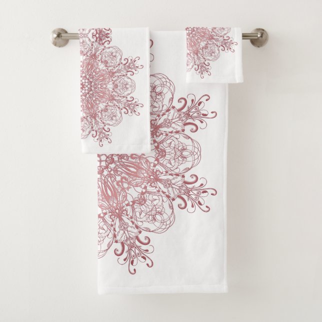baroque style floral coral mandala bath towel set (Insitu)