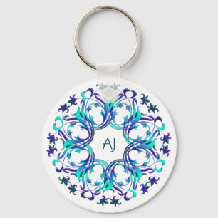 Baroque style Floral design Classic Round Sticker Keychain