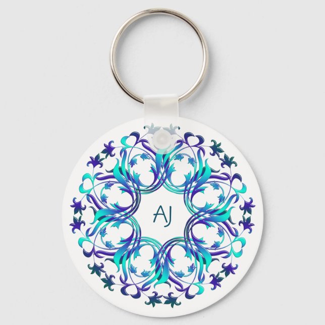 Baroque style Floral design Classic Round Sticker  Keychain (Front)