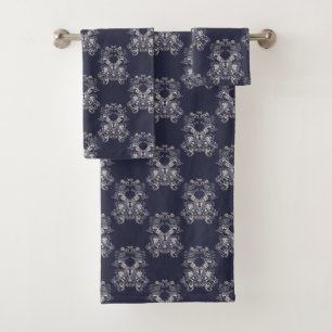 baroque style floral navy pattern. bath towel set