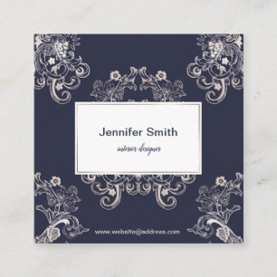 baroque style floral navy pattern. square business card