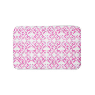 Baroque style pink floral pattern. bath mat