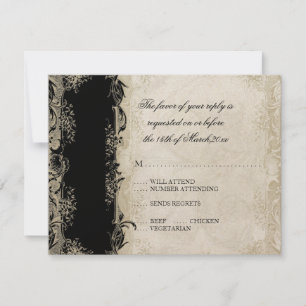 Baroque Style Vintage Rose Black n Cream Lace RSVP Card