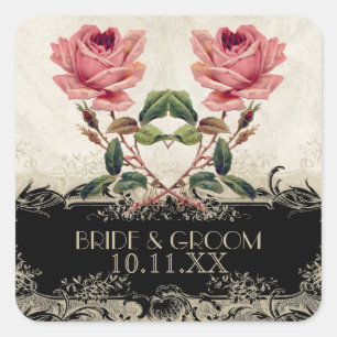 Baroque Style Vintage Rose Black n Cream Lace Square Sticker