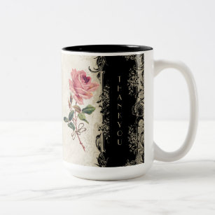 Baroque Style Vintage Rose Black n Cream Lace Two-Tone Coffee Mug