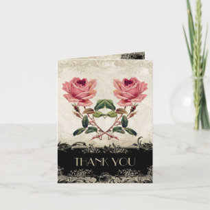 Baroque Style Vintage Rose Black Thank You Notes