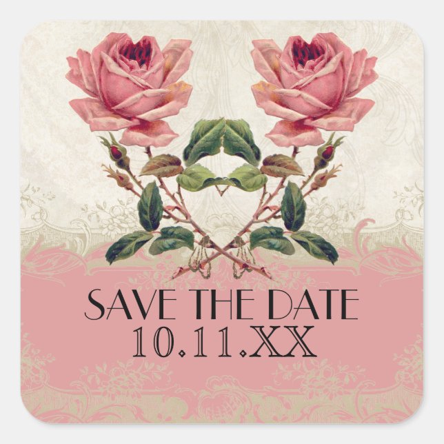 Baroque Style Vintage Rose Lace Square Sticker (Front)