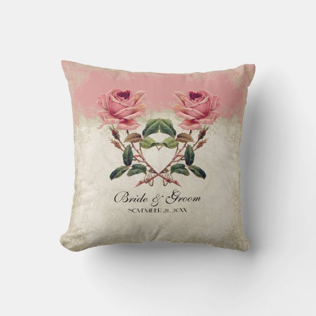 Baroque Style Vintage Rose Lace Throw Pillow (Front)