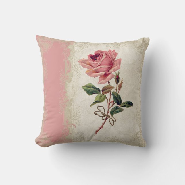 Baroque Style Vintage Rose Lace Throw Pillow (Front)