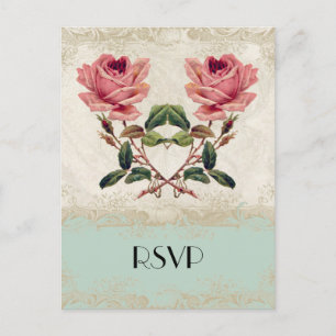 Baroque Style Vintage Rose Mint n Cream Lace Invitation Postcard