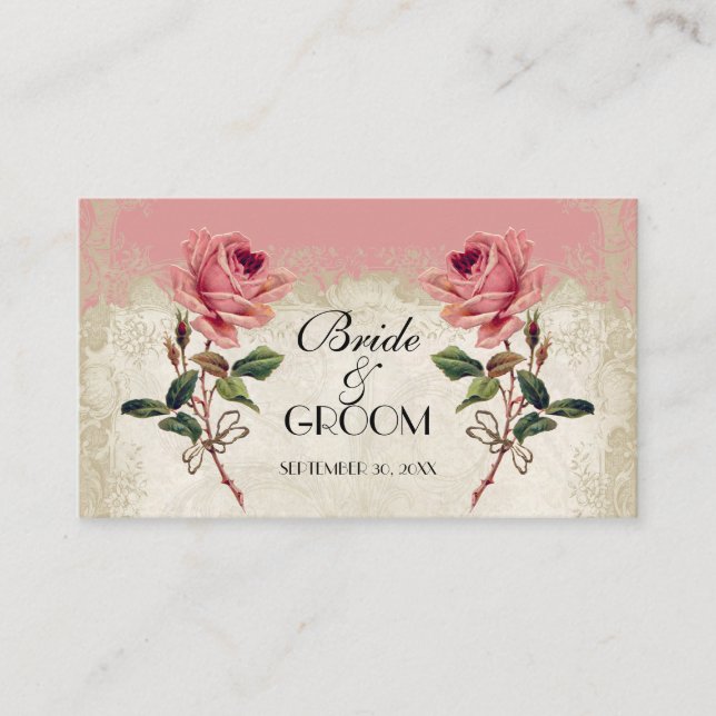 Baroque Style Vintage Rose Table Number Card (Front)