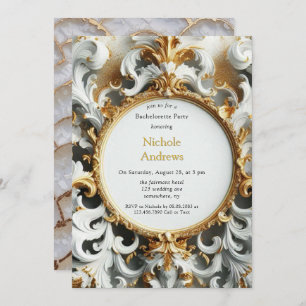 Baroque Style White Gold Bachelorette Party Invitation