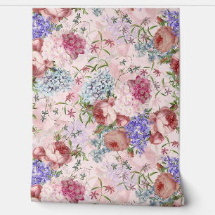 Baroque summer roses vintage floral garden wallpaper