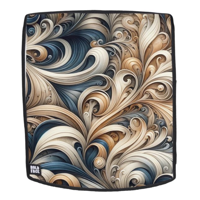 Baroque Swirl Pattern in Blue & Gold Backpack (Removable Face)