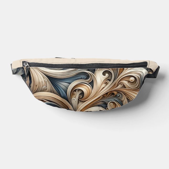 Baroque Swirl Pattern in Blue & Gold Fanny Pack (Lay Down)