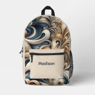 Baroque Swirl Pattern in Blue & Gold Printed Backpack