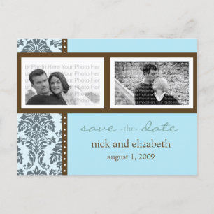 Baroque Teal Chocolate Two-Photo Save the Date Announcement Postcard
