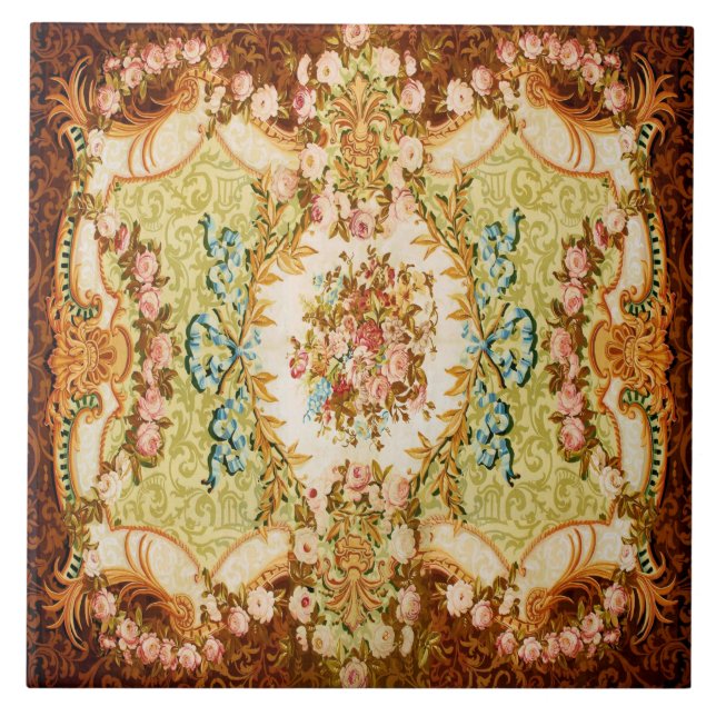 Baroque Victorian floral rose french tapestry Tile (Front)