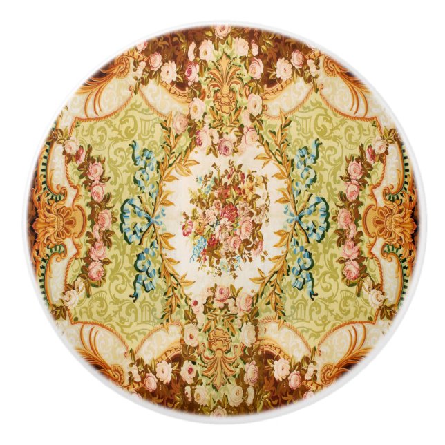 Baroque Victorian floral rose tapestry Ceramic Knob (Front)