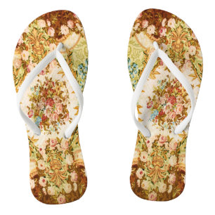 Baroque Victorian floral rose tapestry Flip Flops