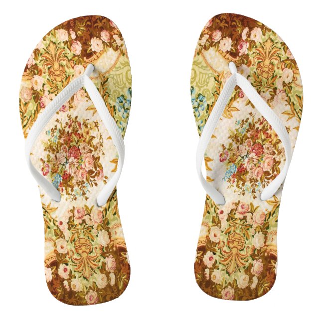 Baroque Victorian floral rose tapestry Flip Flops (Footbed)