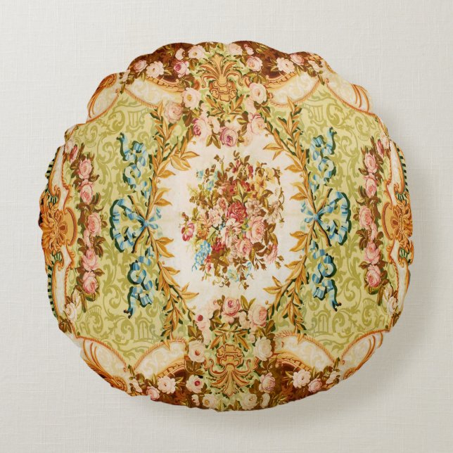 Baroque Victorian floral rose tapestry Round Pillow (Front)