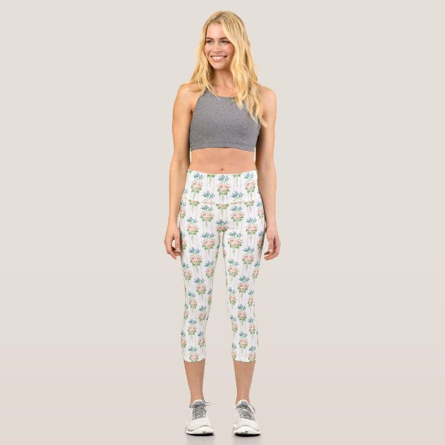 Baroque Wallpaper Flower bouquet Capri Leggings (Front)