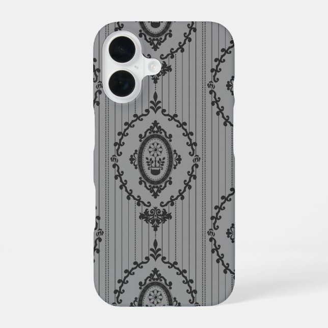 Baroque Wallpaper Grey iPhone 16 Case (Back)