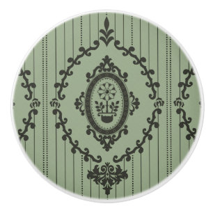 Baroque Wallpaper in Green Ceramic Knob