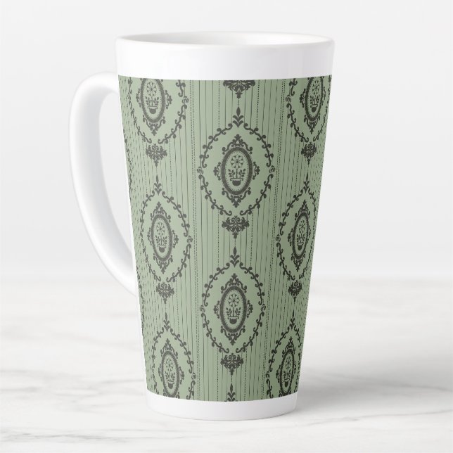 Baroque Wallpaper in Green Latte Mug (Left Angle)