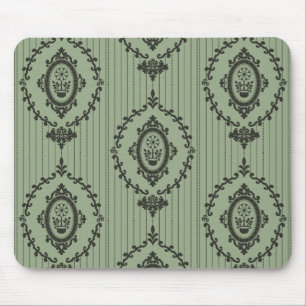 Baroque Wallpaper in Green Mouse Pad